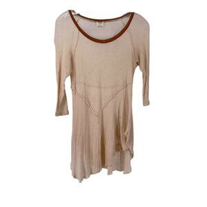 Intimately Free People Tunic Bohemian Boat Neck 3/4 Sleeves Cream Shirt Size XS